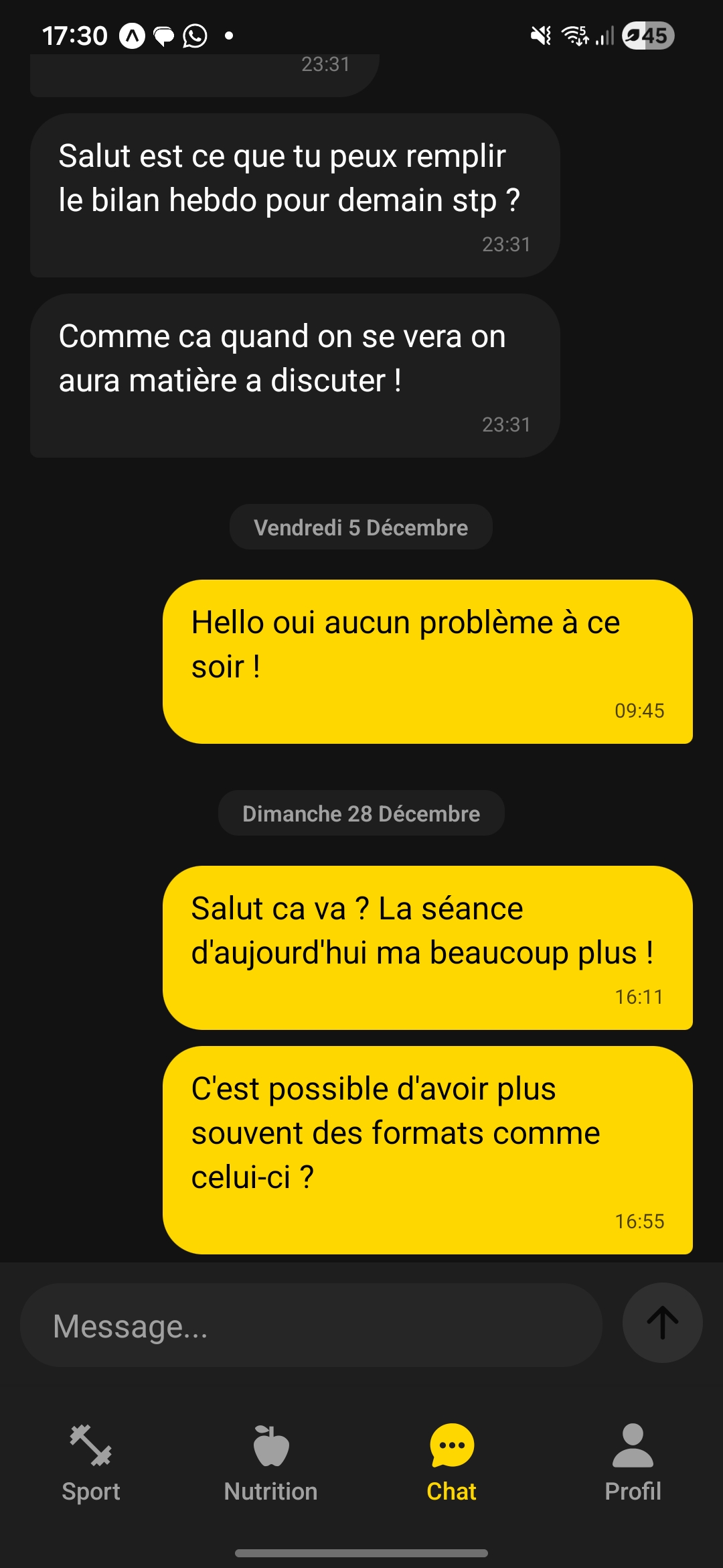 Vu cliente de la messagerie