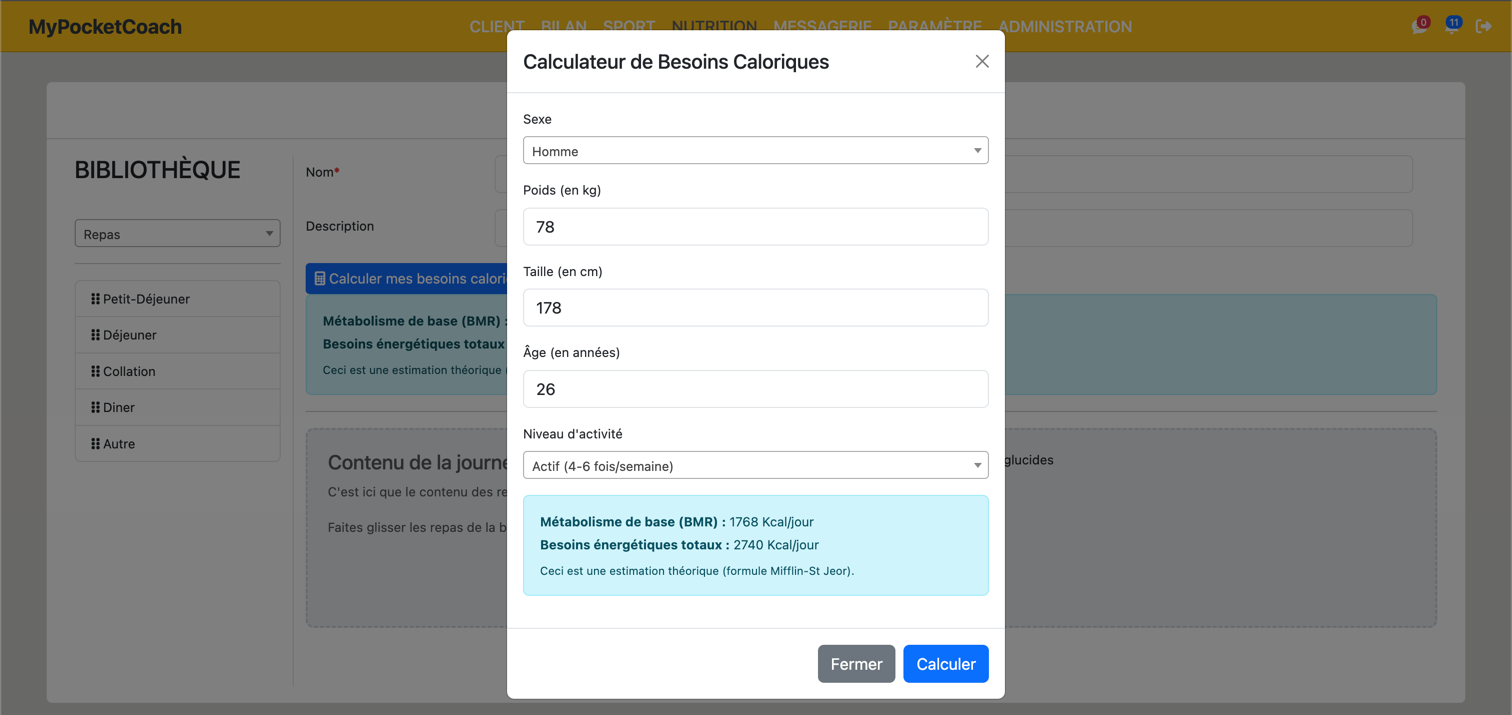 Outil de calcul apport calorique