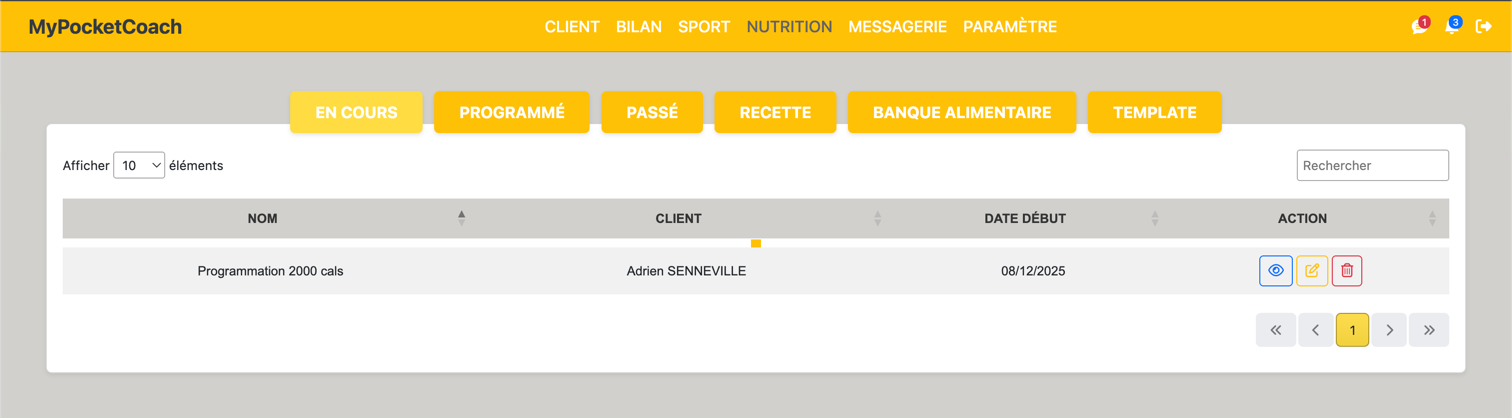 Suivi des programmations alimentaire